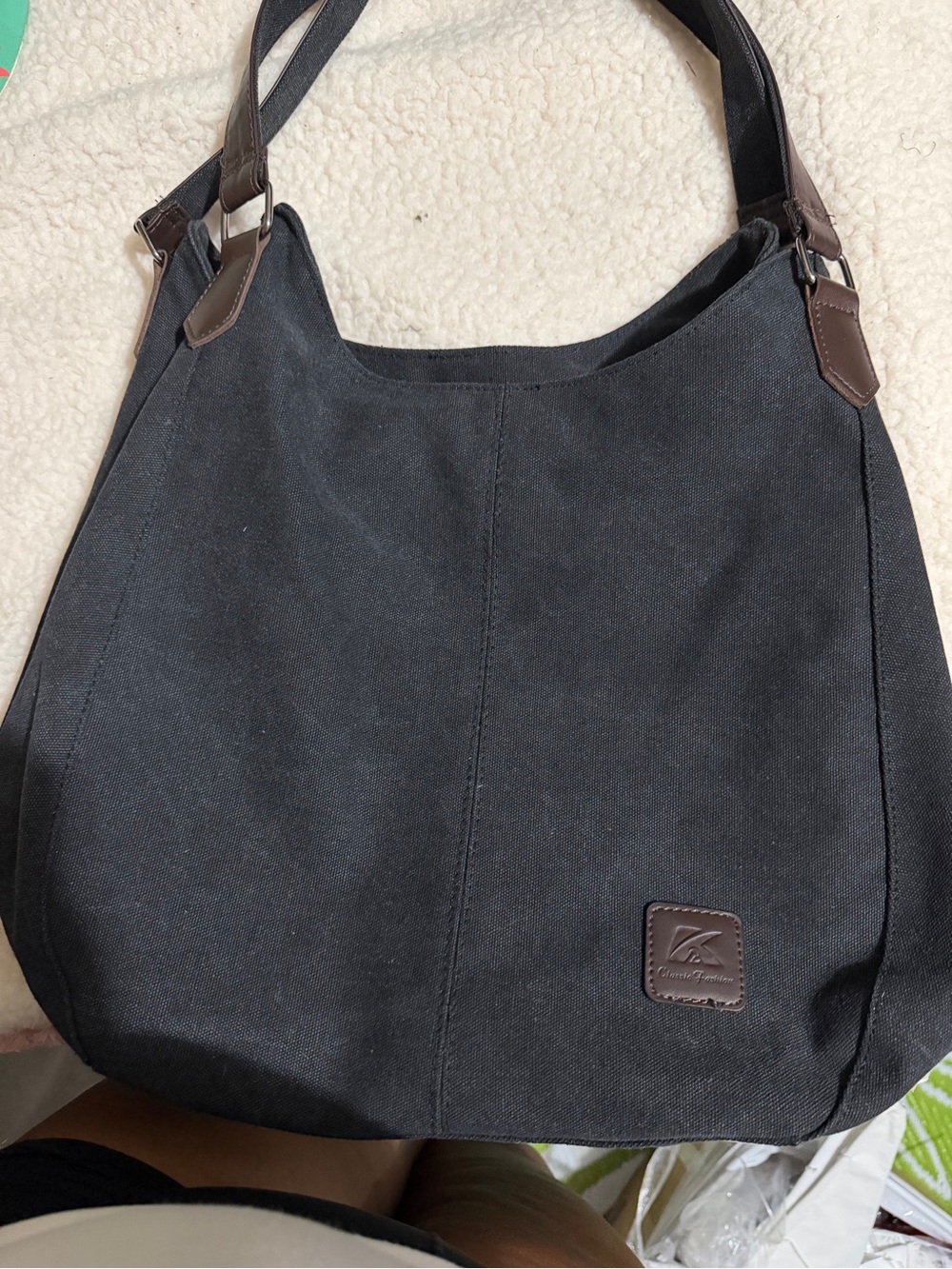 Canvas Messenger Bag with Brown Trim - Men's Black Shoulder Bag